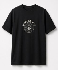 Lock Groove Vinyl Record unisex t-shirt in black with concentric record grooves with a stylus
