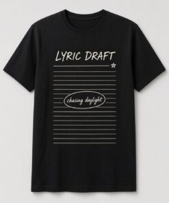 Lyric Draft Songwriter Notebook unisex t-shirt in black with lined notebook page with a circled lyric