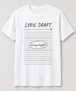 Lyric Draft Songwriter Notebook unisex t-shirt in white with lined notebook page with a circled lyric