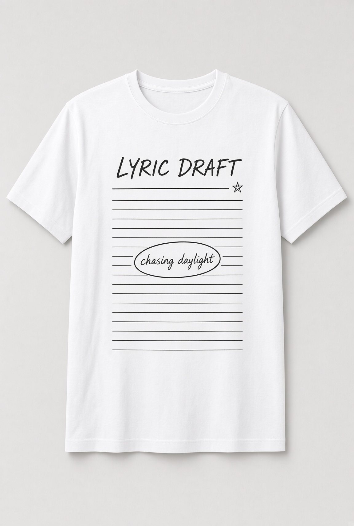 Lyric Draft Songwriter Notebook unisex t-shirt in white with lined notebook page with a circled lyric