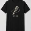 Off Mic Vintage Microphone unisex t-shirt in black with tilted vintage microphone with an orbit line