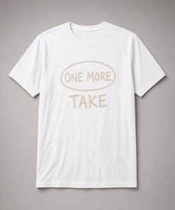 One More Take Recording Studio unisex t-shirt in white with hand-drawn oval and distressed lettering